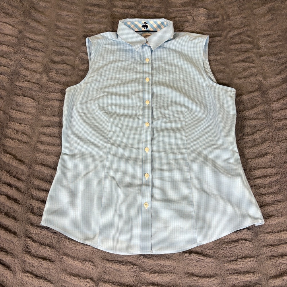 Brooks Brothers 346 Women 10 Blue Gingham Sleeveless Non-Iron Cotton Shirt AR635
